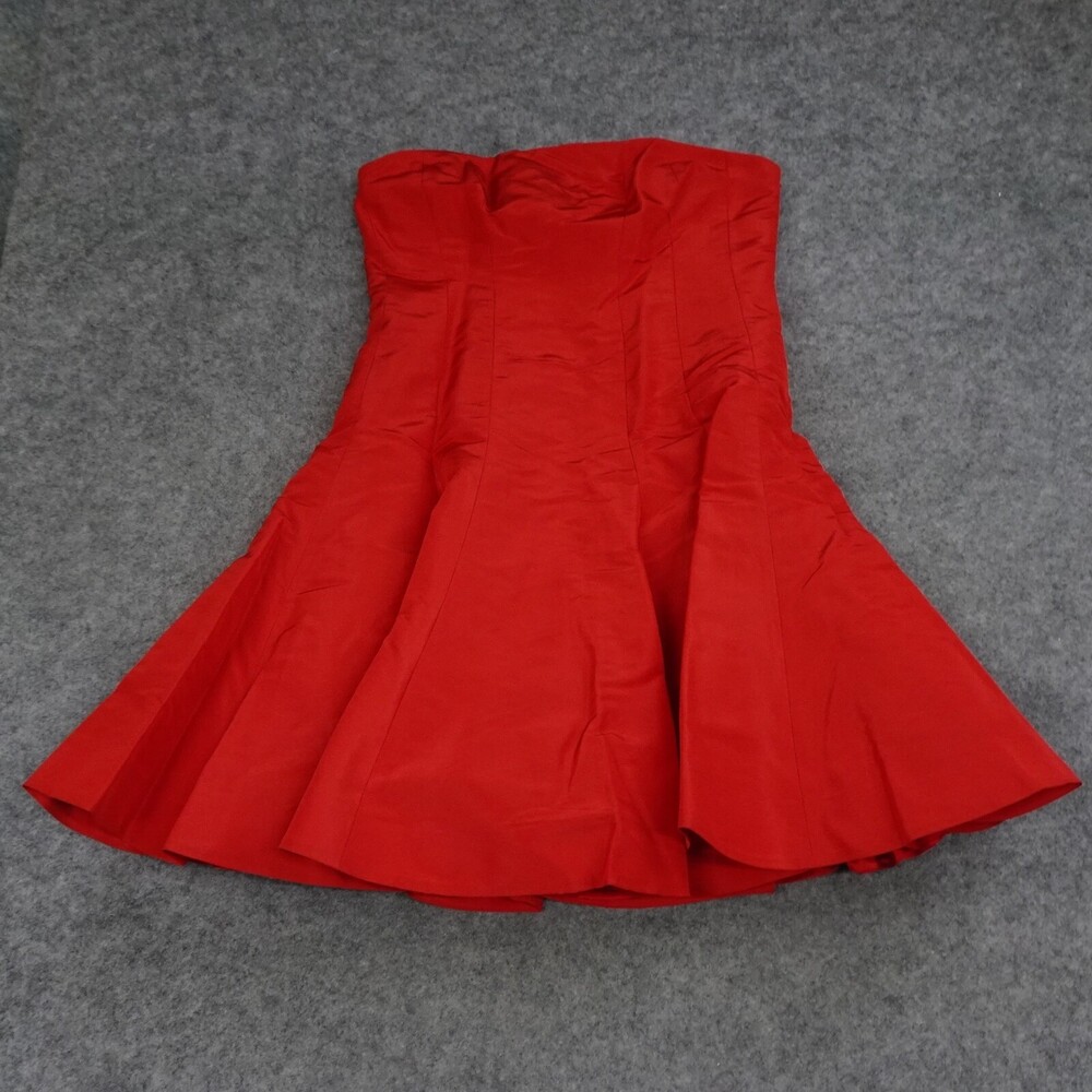 Ralph Lauren Dress Womens 14 Red Strapless Fit Flare Silk Party Sleeveless C